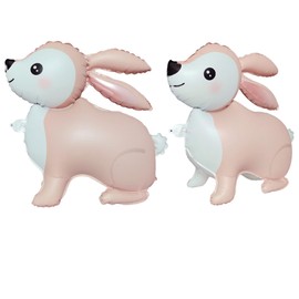 2 Easter Bunny foil Balloons,Woodland Animals Rabbit Happy Myra Balloons,Farm livestock Themed Party Birthday Baby Shower Decorations,Thanksgiving Christmas New Year Party Photo Props(Orange Pink)