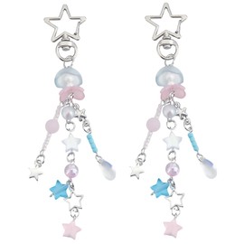 Beebeecraft 1 Box 2Pcs Star Keychain Resin Star Keyring Tassel Charm Pendants Key Chain with Alloy Swivel Clasps for Wallet Purse Handbag Car Keys Birthday Christmas Party Favor