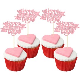 Ephlyn - 24 piezas de decoración para magdalenas con purpurina para el día de San Valentín, diseño de corazón con purpurina, para decoración del día de San Valentín, decoración de boda, fiesta, color