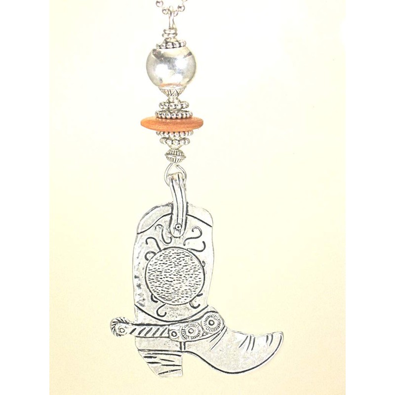 Rear View Mirror Car Accessory/Ornament Silvery Country Western Cowboy Boot
