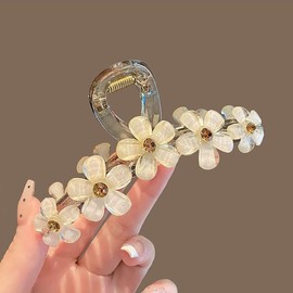 Flower Hair Claw Clips White Floral Acrylic Transparent Hair Clip Large Strong Hold Jaw Clips Fashion Five-petal Flower Catch Barrettes Spring Summer Flowers Hair Accessories for Women and Girls