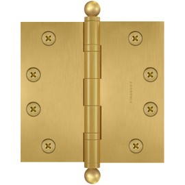 Finsbury Hardware 4.5 Inch Brass Ball Bearing Door Hinges, 4.5 x 4.5 Inches Solid Brass Durable Heavy Duty Architectural Mortise Hinges for Residential and Commercial Use, Ball Tip (Satin Brass)