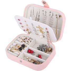 Lrikas Travel Jewellery Box for Women Organiser for Girls Small Jewellery Bag for Rings Earrings Bracelets 16.5 x 11.5 x 5.5 cm (Pink)