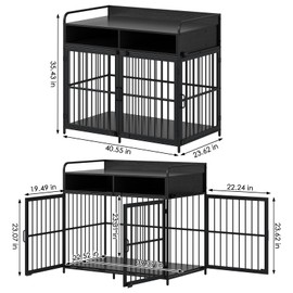 Saudism Dog Crate for Large Dogs, Black Furniture Dog Crate, Large Dog Kennel Indoor, Heavy Duty Wood Dog Cage Table with Drawers Storage, Sturdy Metal, Inner Size: 39.4" L x 22.5" W x 23.3" H
