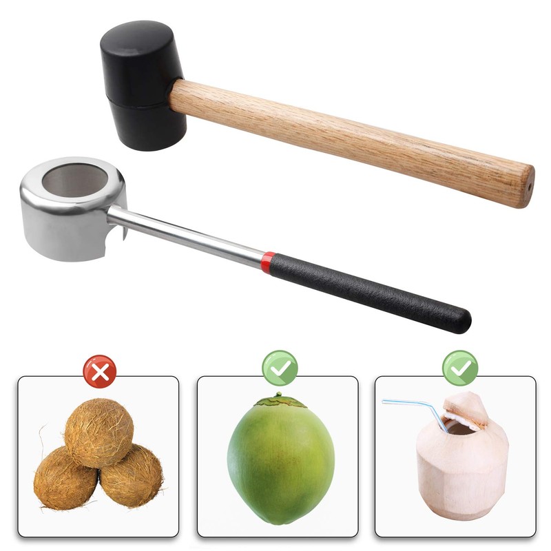 YiePhiot Coconut Opener Tools with Hammer, Super Safe & Easy