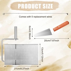 Wire Cheese Slicer, Stainless Steel Cheese Cutter with Cheese Shovel and 5 Replacement Wires, Multifunctional Food Butter Slicer Adjustable Cheese Cutter Board for Block Cheeses Butter