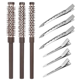 3 Pieces Small Round Brush for Blow Out, Mini Quiff Roller with 6 Hair Clip, Curling Roll Comb of Different Sizes, Small Round Hair Brush for Women Men Short Hair, Bangs, Curling Style, Straight