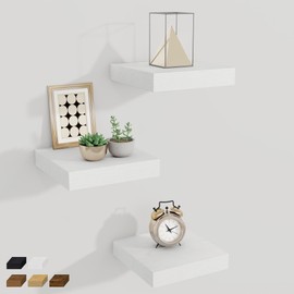 Fun Memories Small Floating Shelves for Wall - 8 Inch Square Wall Shelves with Invisible Brackets, White Shelves for Bathroom, Living Room, Bedroom, and Kitchen Decor, Set of 3