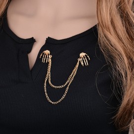 Skull Chains Brooch Collar Pin,Punk Chain Tassel Brooch for Men Women,Retro Skull Claws Suit Pin Coat Lapel Pin for Men's Accessories