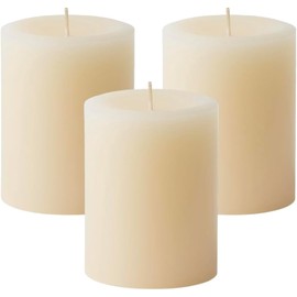 Mister Candle Dripless Vanilla Scented Ivory Pillar Candles Set of 3, Hand Made Vanilla Pillar Candles with Essential Oils for Home Decor, Premium Wax, 60 Hr Burn Time (3x4 inch)
