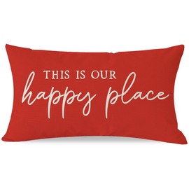 PANDICORN This is Our Happy Place Pillow Covers 12x20 Inch Red Modern Farmhouse Outdoor Fall Christmas Decorations Lumbar Decorative Throw Pillow Cases for Living Room Bedroom Porch Couch Sofa Decor