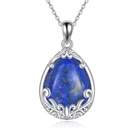POPLYKE Filigree Lapis Lazuli Necklace for Women Sterling Silver Lapis Lazuli Teardrop Necklace Lapis Lazuli Jewelry for Women (lapis lazuli)