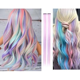 2 x Clip-In Hair Extension Highlights Streaks, Colourful Hair Highlights (Mixed Pastels x 2)