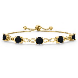 Gem Stone King 18K Yellow Gold Plated Onyx and White Moissanite Tennis Bracelet For Women |