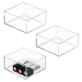 iDesign Plastic Makeup Cube Bin for Bathroom-Set of 3-Clear in Drawer Organizer