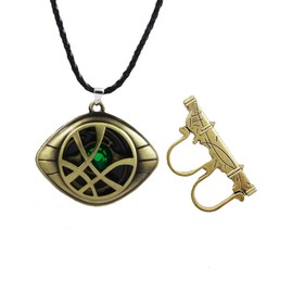 Ticome Strange Agamotto Necklace Set Green Eye Zinc Alloy Yellow Retro Punk Fashion Style Magic Power Cosplay Strange Inspired Jewelry Adult Accessories