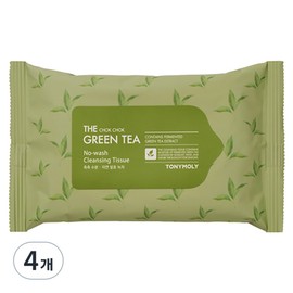 Tony Moly The Moist Green Tea No-Wash Cleansing Tissue, 20 sheets, 4 pcs / 토니모리 더촉촉 그린티 노워시 클렌징 티슈, 20매입, 4개