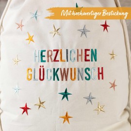 Papierdrachen 1 Gift Bag for Birthday – Rainbow – Made of Cotton – Beautiful and High-Quality Embroidered – Ideal for Wrapping Gifts – Size 50 x 80 cm with Drawstring