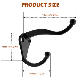 TOKPLNU 6 PCS Coat Hooks Black Metal Coat Rack Wall Mounted Heavy Duty,Vintage Wall Hooks Retro Robe Hat Hooks with Screws for Kitchen Bathroom Bedroom Wall Door Wood Rail