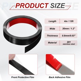 MECCANIXITY Black Trim Peel and Stick, Self Adhesive Mirror Trim Border 13ft x 1.2" Stainless Steel Brushed Finish Molding Tape Strips for Mirror Frame Wall Cabinet Tile Edge Molding