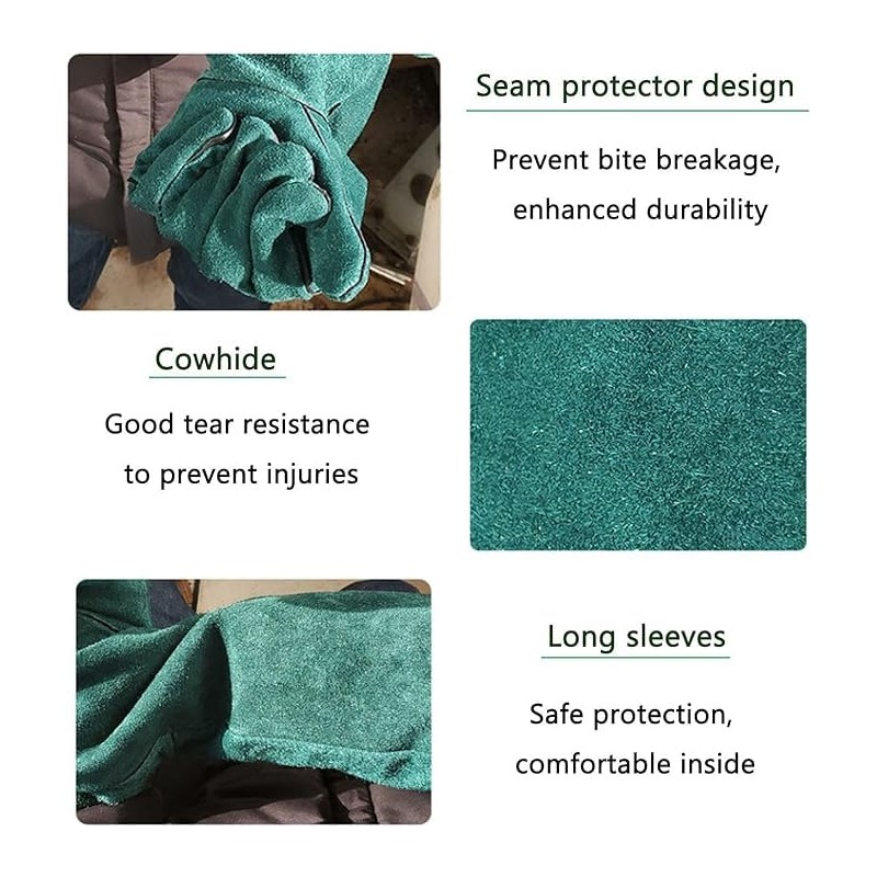 60CM Animal Handling Gloves Bite Proof, Thickened Leather Protective Gloves