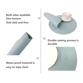 Jovono- Set of 8 Faux Leather Round Placemats and Coasters, Coffee Mats Kitchen Table Mats, Waterproof, Easy to Clean for Kitchen Dining Round Table