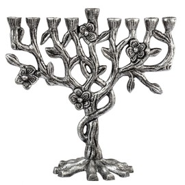 Ner Mitzvah - Menorá del árbol de la vida para Janucá - Se adapta a todas las velas estándar de Janucá - Vela artística Menorá - Menorá de Hanukkah plateado - 8 pulgadas de alto