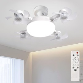 PuxiGrow Drone Ceiling Fan with Light, 20" Plug-in Smart Ceiling Fan with Remote, 60W 3-Color Dimmable LED, 4 Blades, for Living Room, Bedroom, Kitchen, White