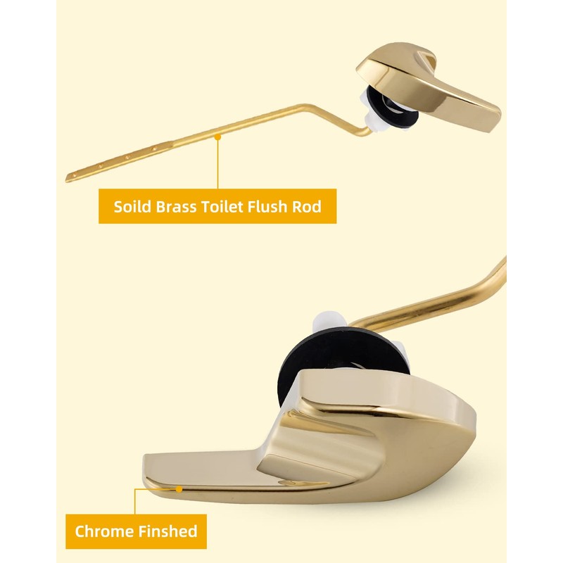 iFealClear Polished Gold Universal Toilet Tank Flush Lever Handle, Brass