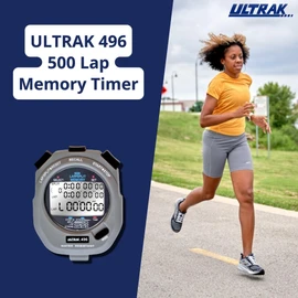 Ultrak 496 500-Lap Stopwatch, Dual-Split Memory Sports Timer with LCD Display, Water-Resistant, Stroke Rate & Countdown, Long-Life Battery