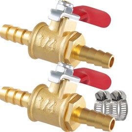 MSAEIQUN 2PCS 1/4 Inch Brass Ball Valve Shut Off Switch, 1/4 Hose ID Pipe Fitting Air Compressor 1/4 Hose Barb Valve (1/4 Hose ID)