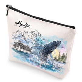 VeloKomo Alaska Souvenirs Makeup Bag - Alaskan Cruise Essentials for Women Portable Toiletry Pouch Trip Must Haves Watercolor Travel Cosmetic Bags Birthday Christmas Gifts for Girls Mom Friend