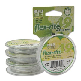 The Beadsmith Flex-Rite Wire – 49 Strand, Nylon Coated, Stainless Steel Beading Wire – Pearl Silver Color, .024” Diameter, 30-Foot Spool – Flexible Wire for Necklace, Bracelet and Jewelry Making