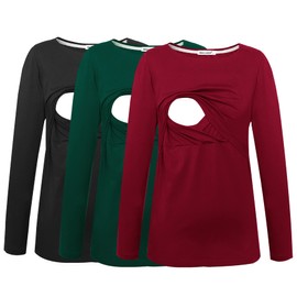 Smallshow Women's 3 Pcs Maternity Nursing Top Wine-Green-Black Large