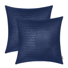 BRAWARM Faux Leather Pillow Covers 18 X 18 Inches, Navy Blue Leather Pillow Covers Pack of 2, Crocodile Leather Decorative Throw Pillows for Living Room Couch Bed Sofa Home