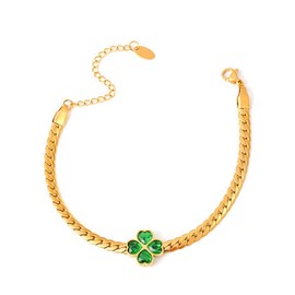 Four Clover Leaf Bracelet Stainless Steel Geometry Heart Irish Lucky Link Chain Emerald Cubic Zirconia Flower Leaves Bracelets Jewelry for Women