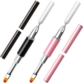 TAVVKE 2-Piece Acrylic Dual-Ended Poly Gel Nail Brush Set - Gel Picker, Nail Pusher, Peeler Scraper - Stainless Steel Nail Tools for Nail Extensions - Pink & Black