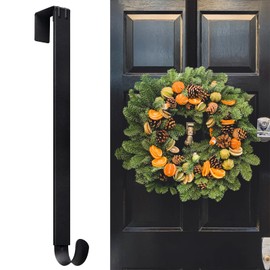 Myfolrena Wreath Hanger Adjustable Door Hanger Wreath Hanger for Front Door 15 to 24inch,Wreath Hook, Hold Up 20lb (Black,1 Pack)