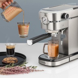 Square Shot Glass With Handle - Measuring Cup 4 Ounce/120ML - Liquid Heavy High Espresso Glass Cup - V-Shaped Spout (Black 2PCS)