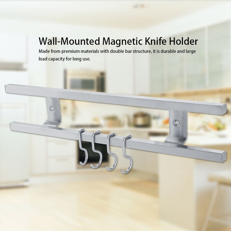 Wall Mounted Stainless Steel Magnetic Knife Holder Double Bar Kitchen