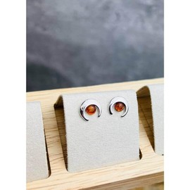 SilverAmber Jewellery UK - Genuine Cognac Baltic Amber set in 925 Sterling Silver Studs Classic Half Moon Earrings - GL1023C
