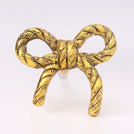 Indian Shelf 6 Pieces Metal Gold Bow Drawer Knobs for Kitchen Robe Cabinet Hardware Nursery Door Decorative Tie Kids Dresser Knobs Pulls Premium Vintage Knob