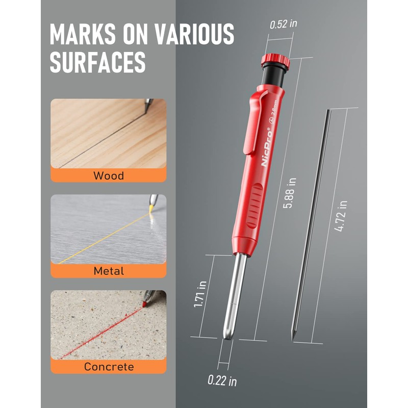 Nicpro 2 Pack Carpenter Pencil with Sharpener, Mechanical Carpenter Pencils