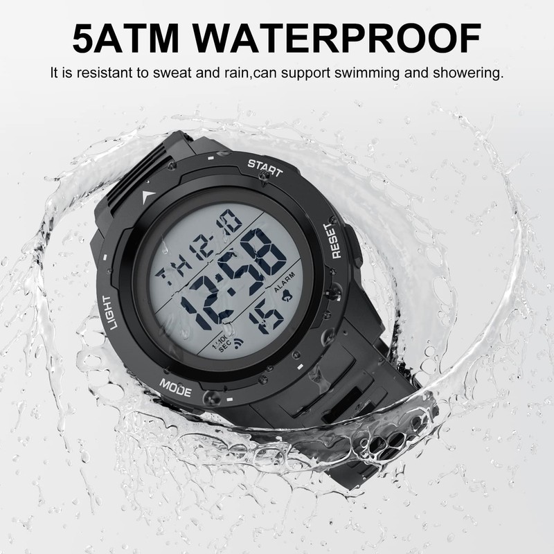 GOLDEN HOUR Mens Waterproof Digital Sport Watches Wide Screen Easy