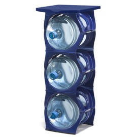 Stackable Water Bottle Storage Rack Best Water Jugs 5 Gallon Organizer. Jug Holder for Kitchen, Cabinet and Office Organizing. Reinforced Polypropylene (Blue, 3 Plus Shelf)