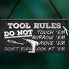 RED OCEAN Funny Tool Rules Garage Man Cave Workshop Shed