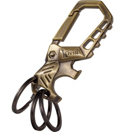 Kivssi Heavy duty key chain, Carabiner clip Car keychain family key chains bottle opener and 3 Key Rings suitable for men and women.1 pcs of Bronze