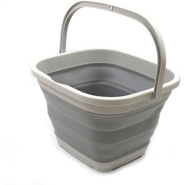 SAMMART Set of 2-10L (2.6 gallon) Collapsible Rectangular Handy Basket/Bucket (2, Grey)