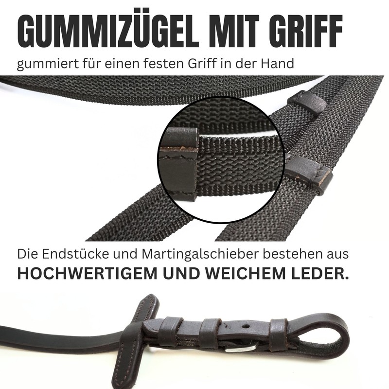 Pferdelinis Bridle Reins for Horses, Rubberised, Durable Reins in Black