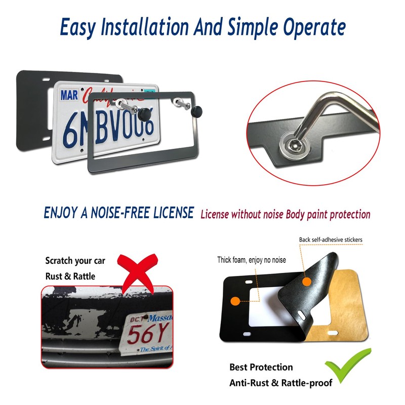 Anti Theft License Plate Frames, Matte Black, Security Screws